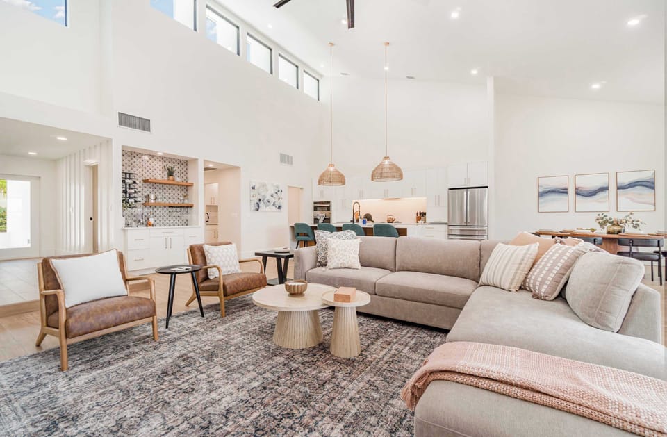 Modern oversized L-shaped sectional, extra deep and soft, provides roomy seating for up to 8 people