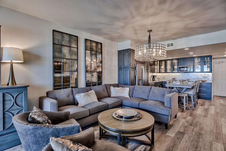 Open concept throughout with custom furnishings and lighting 