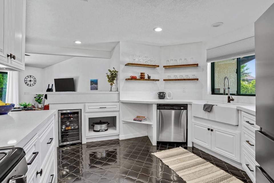 Fully equipped kitchen with all the essentials for home cooking.