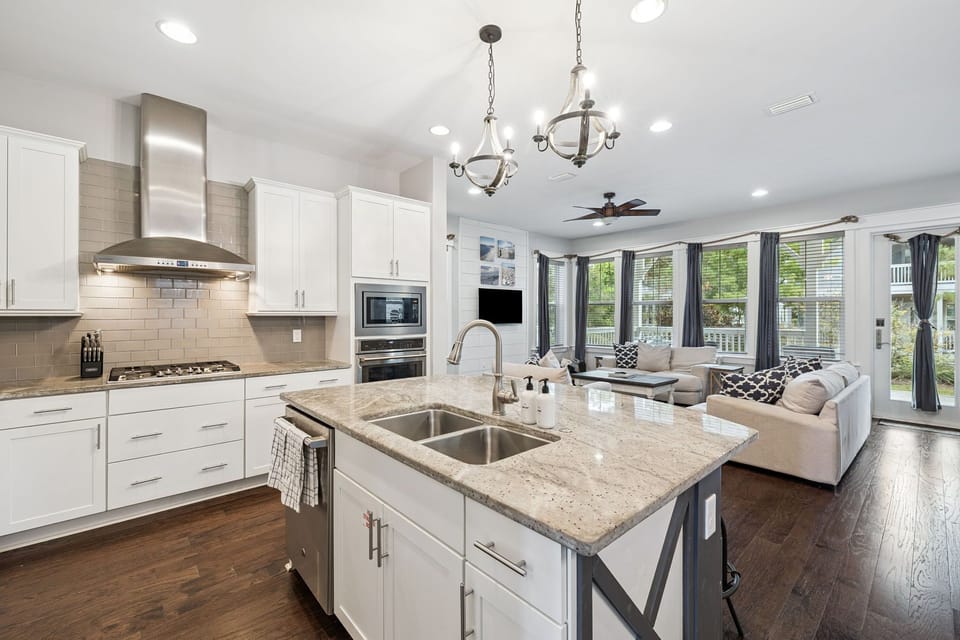The open concept kitchen and living room keep everyone connected