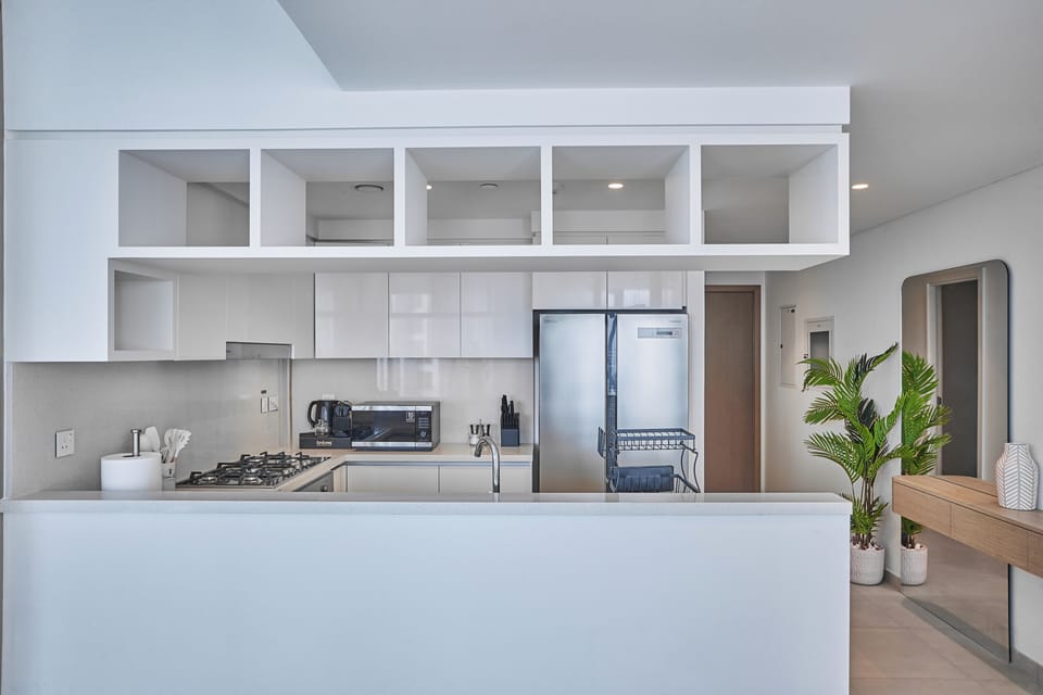 Premium Apartment, City View | Private kitchen | Fridge, microwave, oven, stovetop
