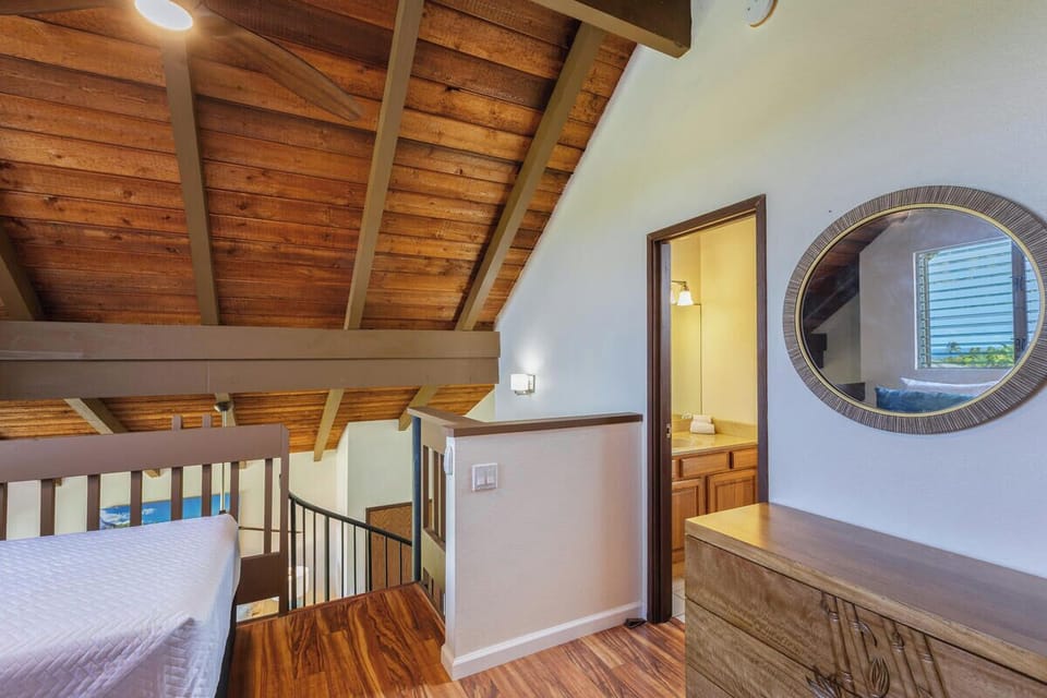 The loft includes a convenient half bath and extra space to spread out.