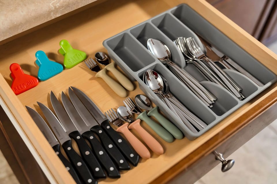 Find exactly what you need quickly with neatly sorted cutlery and handy kitchen accessories.