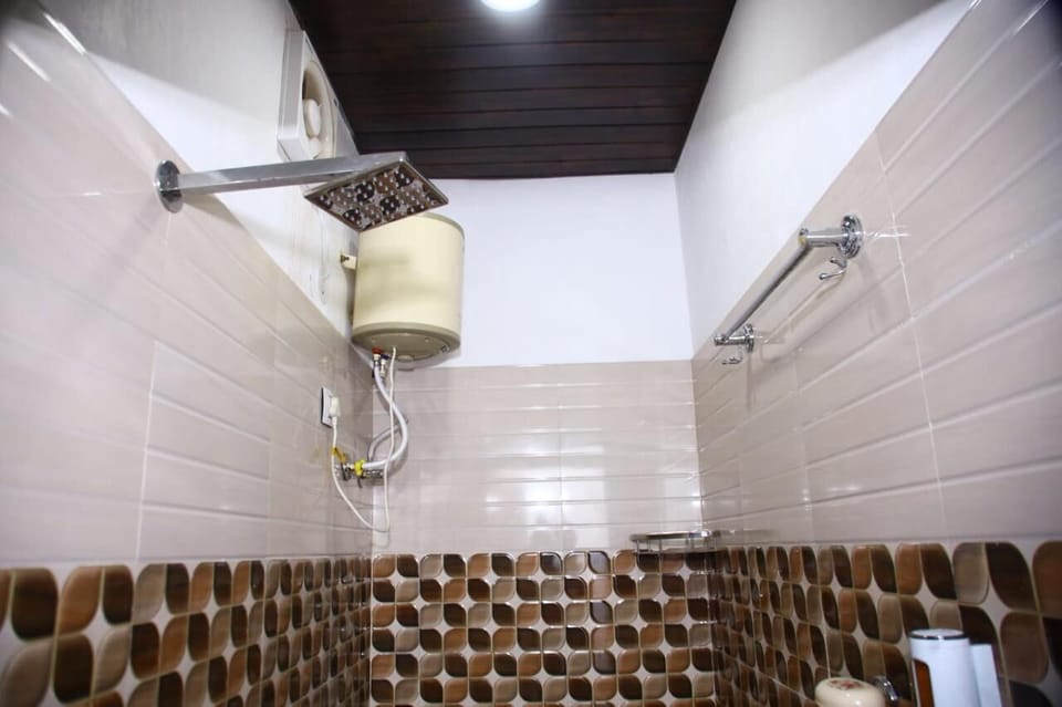 Shower, towels, soap, toilet paper