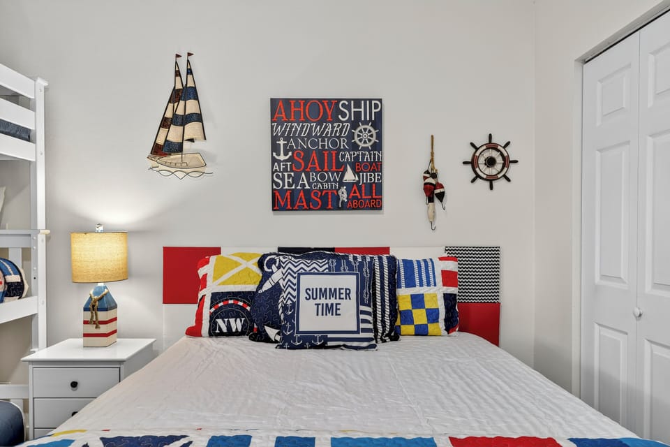 Bedroom 3: 1 Queen bed + Triple Twin Bunk Bed, closet, Smart TV, jack & jill bathroom with shower/tub combo shared with Bedroom 2