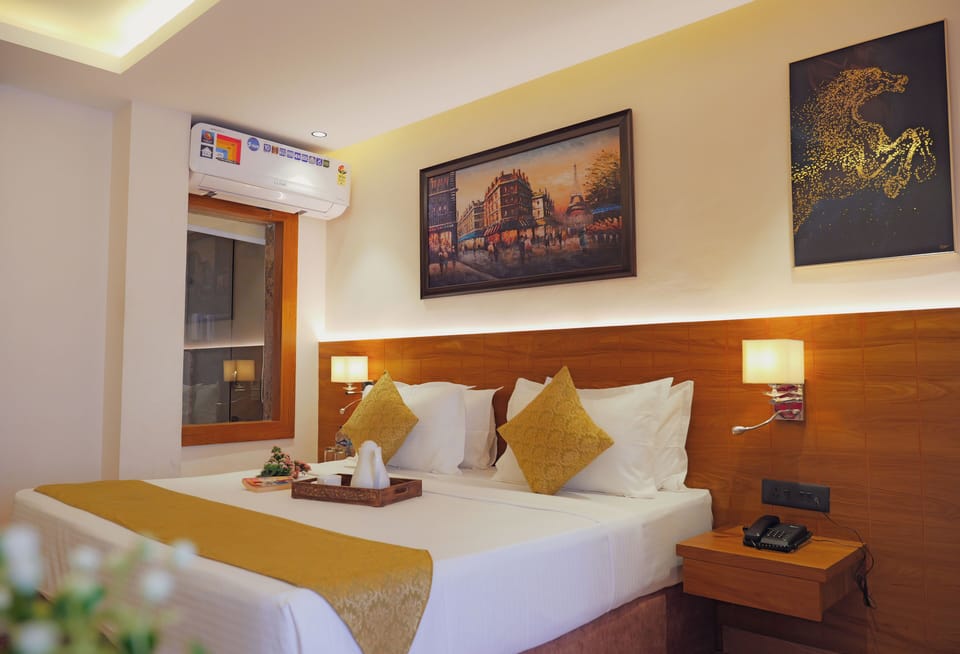 Premium bedding, memory foam beds, laptop workspace, iron/ironing board