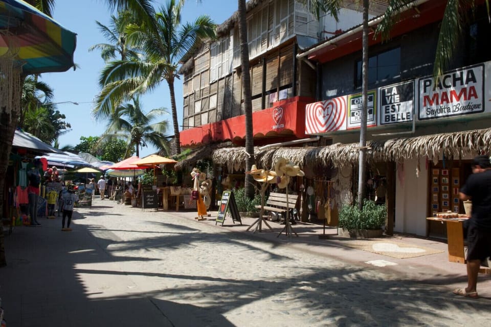 Iconic Sayulita shops and restaurants right outside