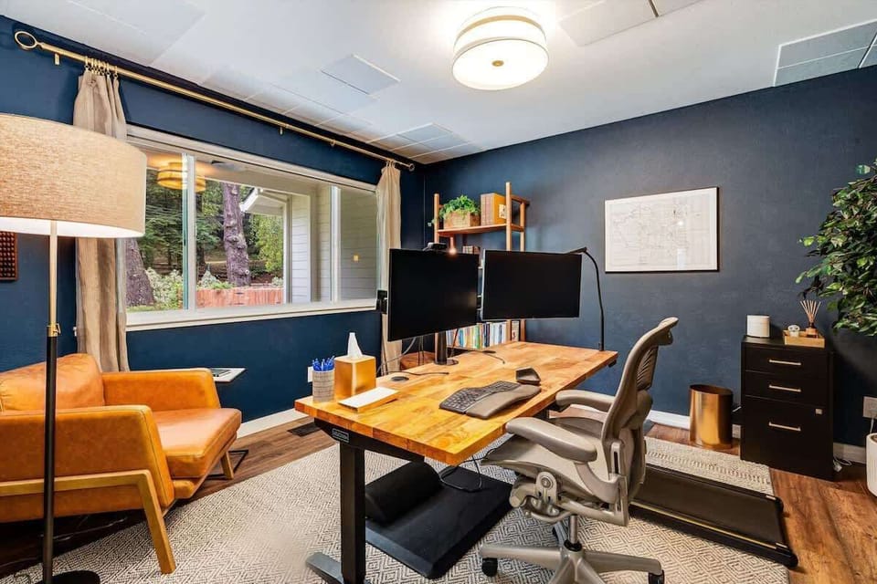 Bright and cozy home office with inspiring garden views