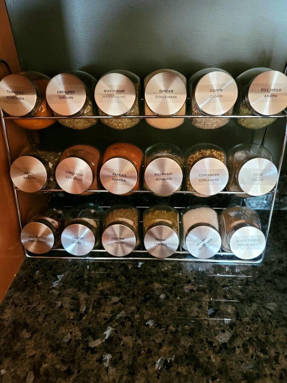 Spices, condiments and olive oil available for guests.