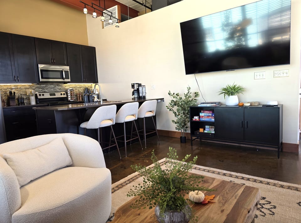 Industrial style loft with high ceilings