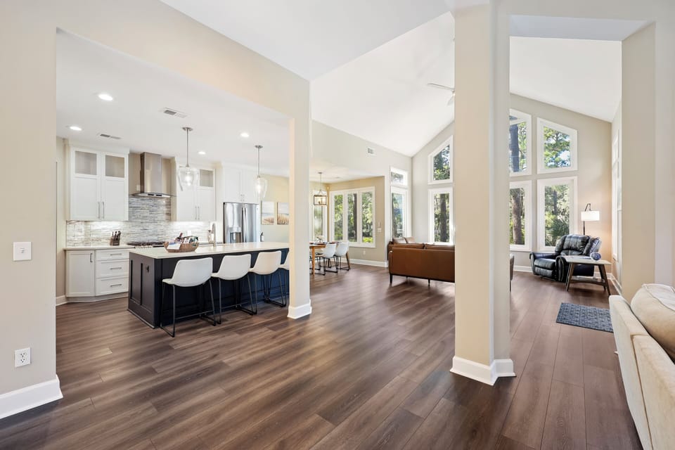 A beautiful open floor plan to connect the kitchen and living room spaces!