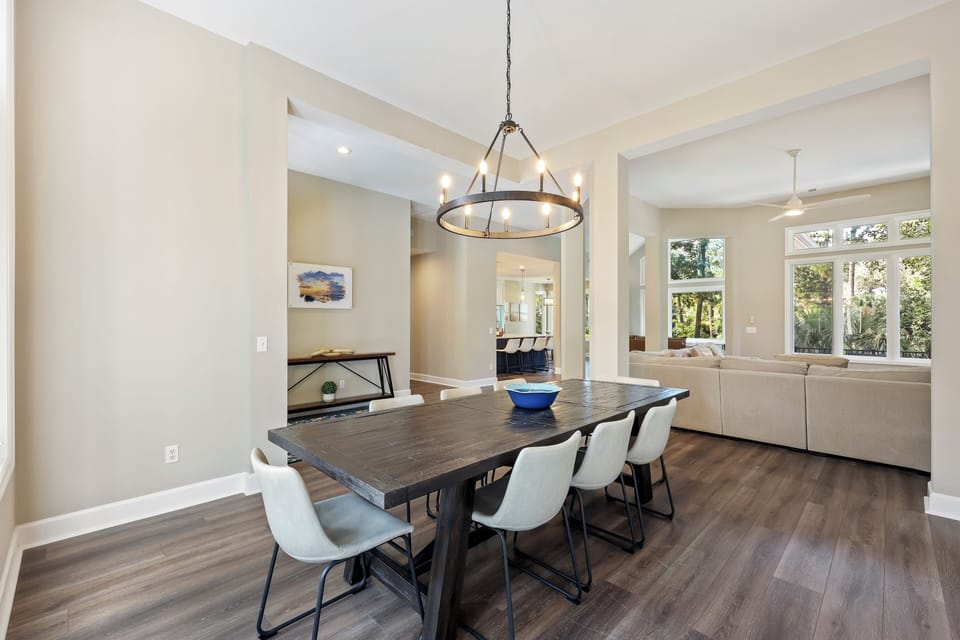 Spacious dining table with seating for 8