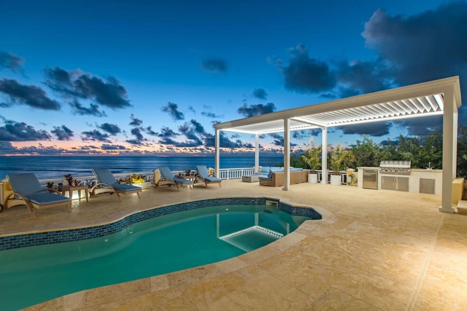 Pool area at sunrise