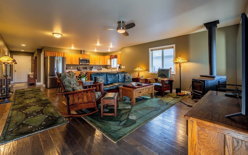 Open living, dining and kitchen area