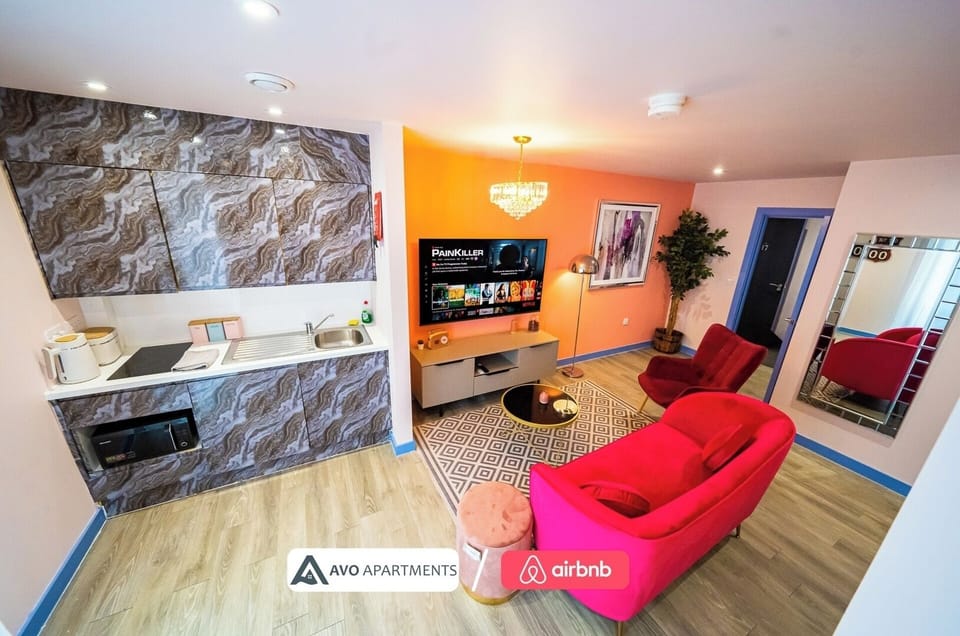Kitchen & Lounge at Avo Apartments Short Lets & Serviced Accommodation