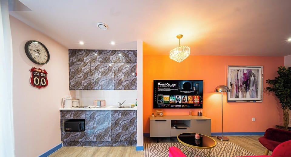 Kitchen & Lounge at Avo Apartments Short Lets & Serviced Accommodation