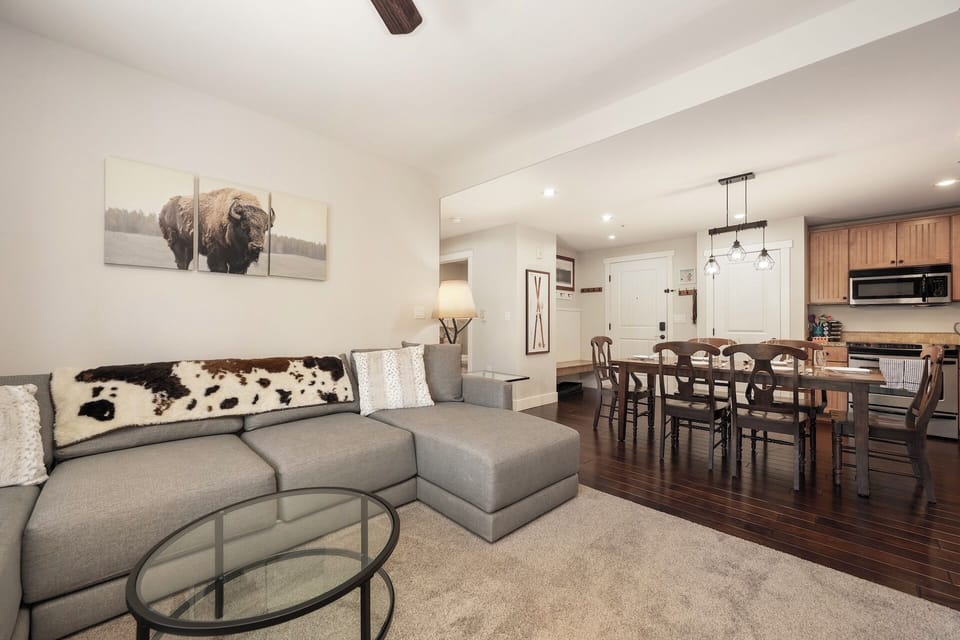 Relax in our living area with cozy seating, gas fireplace, TV, books & games.