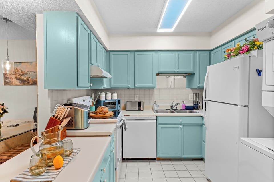 Reliable appliances and counter space in the kitchen make cooking a breeze.