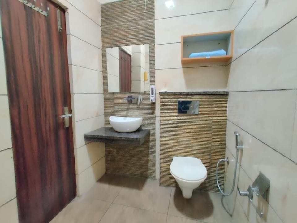Hair dryer, slippers, towels, soap