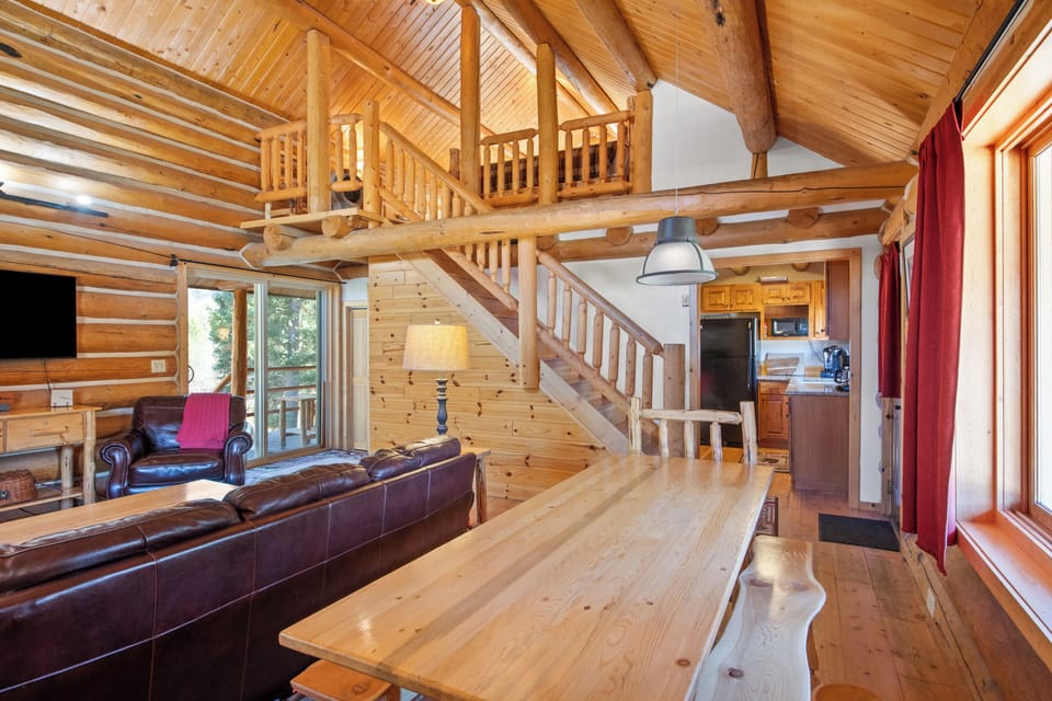 Stairs leading up to the second floor sleeping loft. 