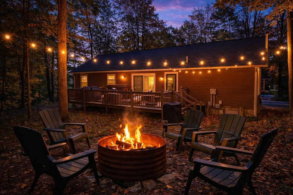 Twilight relaxation by the fire pit