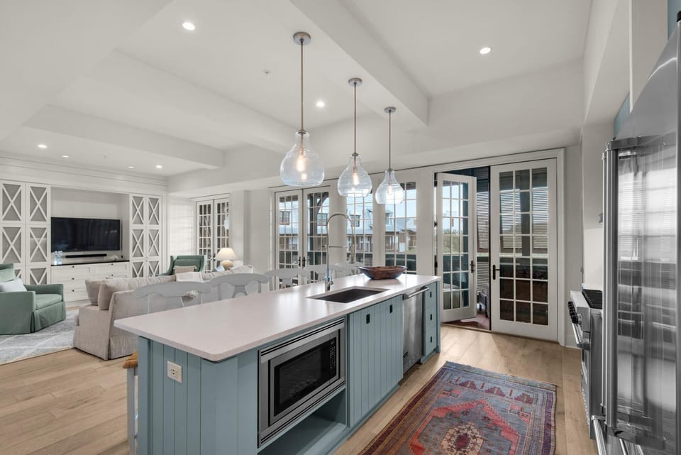 Spacious kitchen and living area with bright, open design