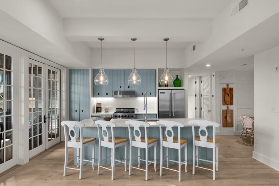 Bright, airy kitchen with spacious island and coastal charm