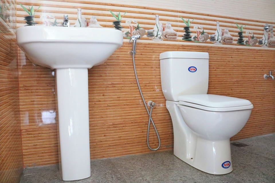 Shower, free toiletries, bidet, towels