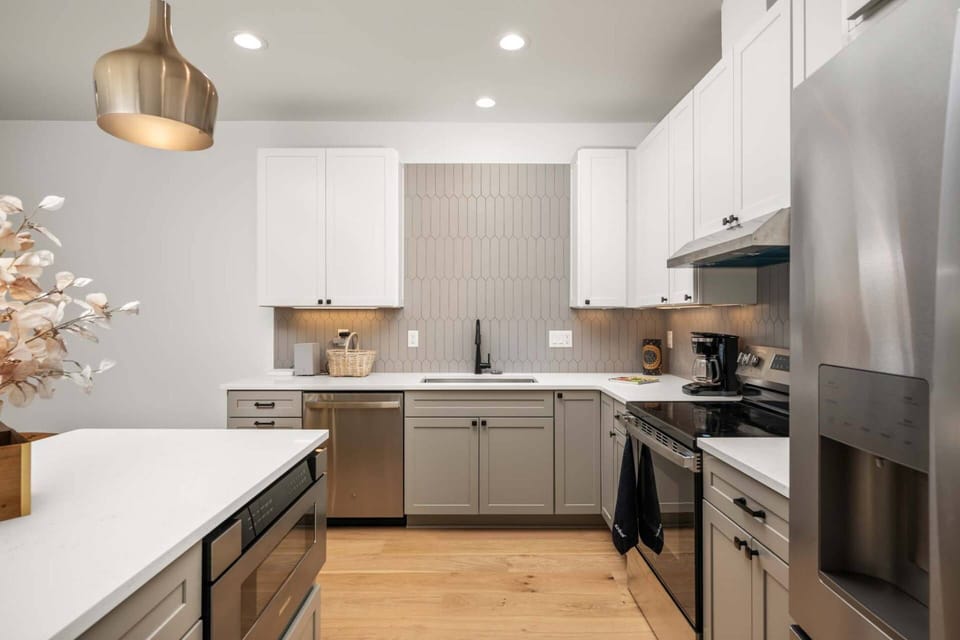 The kitchen has ample counter space and up to date appliances.