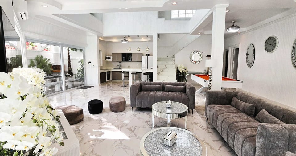 Luxury Villa, Private Pool | Living area | 85-inch LED TV with cable channels, Netflix, toys
