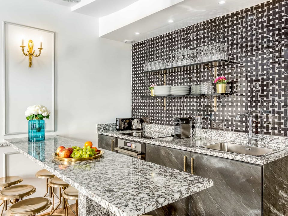 Apartment, City View | Private kitchen | Fridge, microwave, oven, stovetop