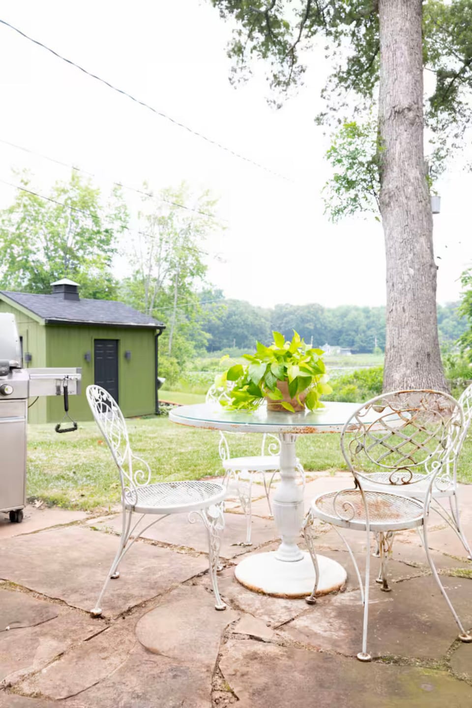 Terrace with view of pond