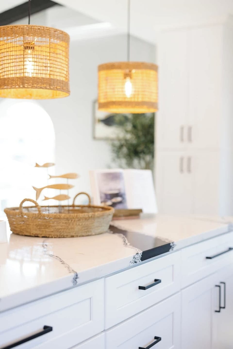 The sleek stone countertops make prepping and entertaining a breeze