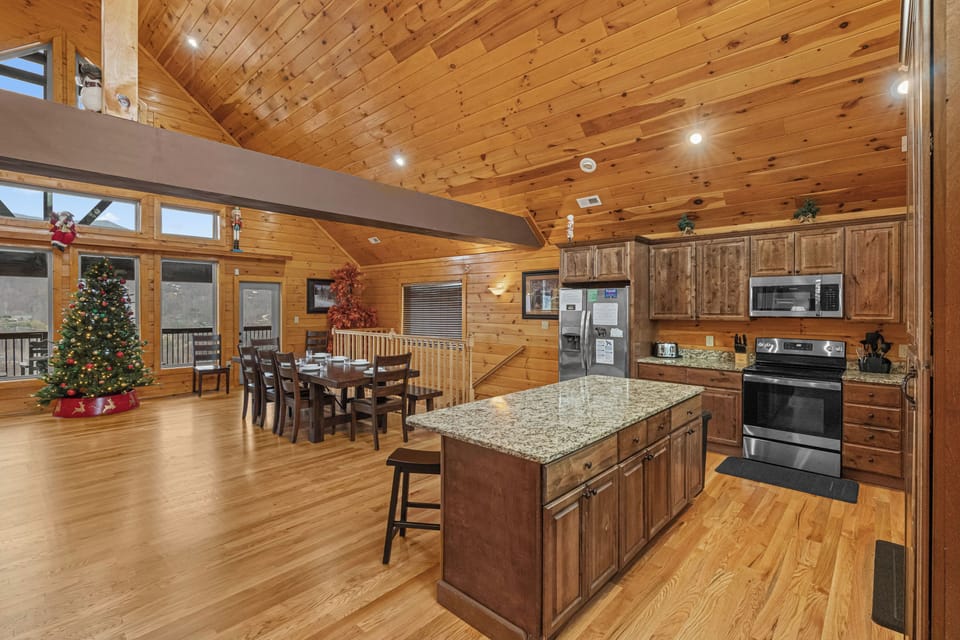 Open Kitchen & Dining Area With Seating For 12