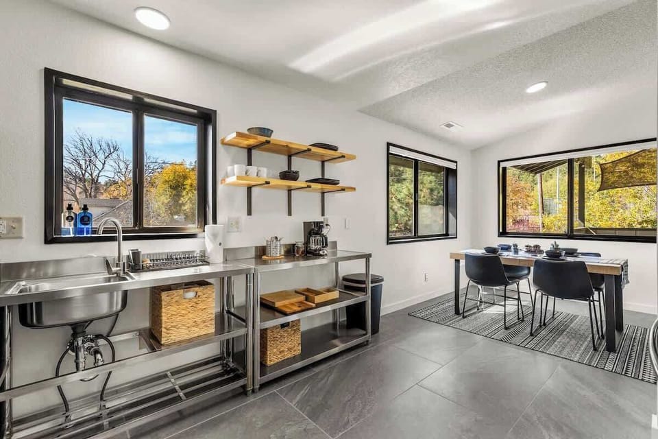 Updated, modern, industrial kitchen with everything you need to enjoy your stay.