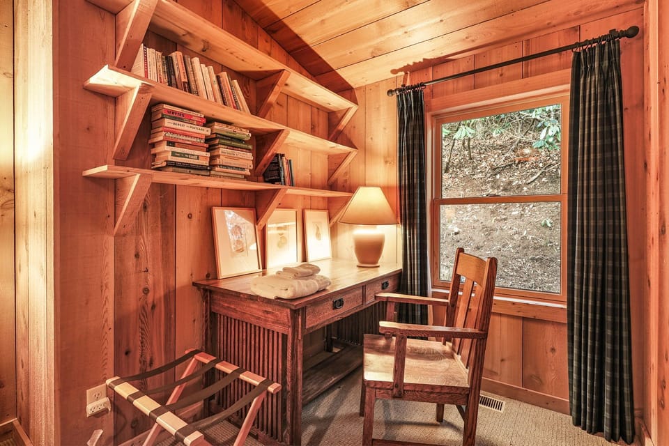 Intimate wood-paneled study with vintage desk a perfect mountain reading retreat