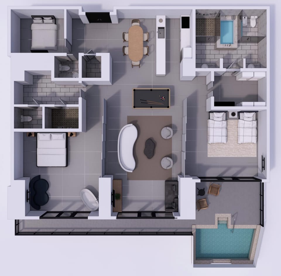 [Floor plan] Open living area and private plunge pool