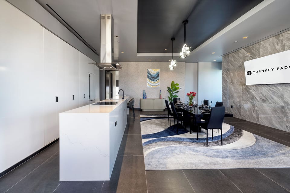 A spacious dining area adjacent to the kitchen