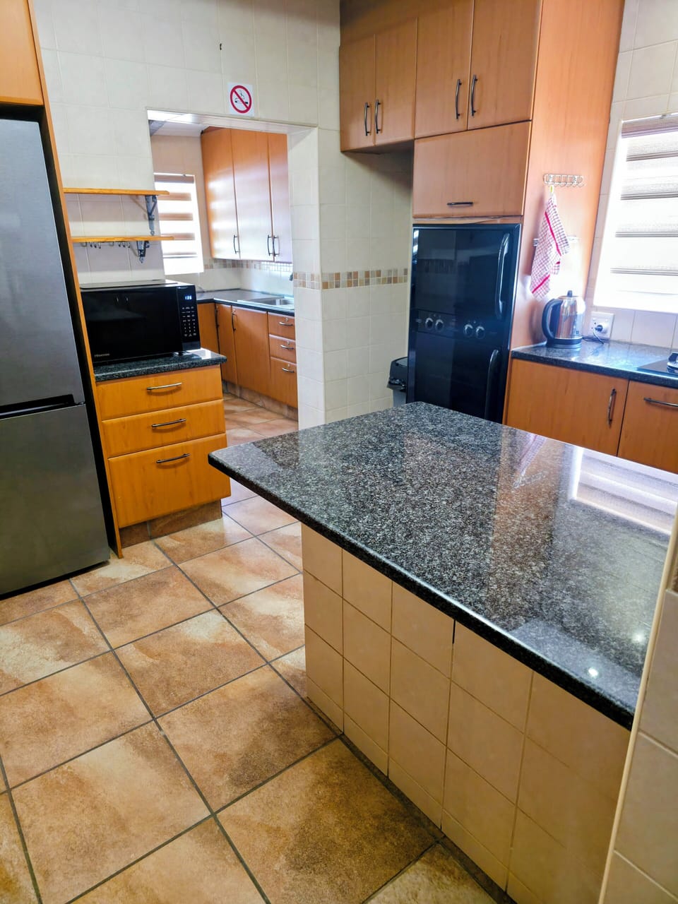 Fridge, microwave, oven, cookware/dishes/utensils