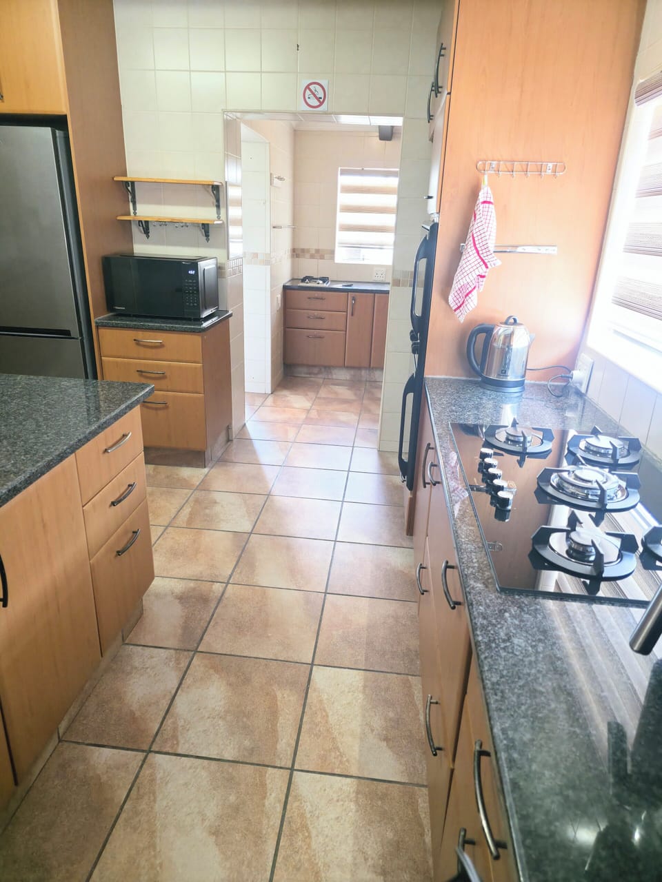 Fridge, microwave, oven, cookware/dishes/utensils