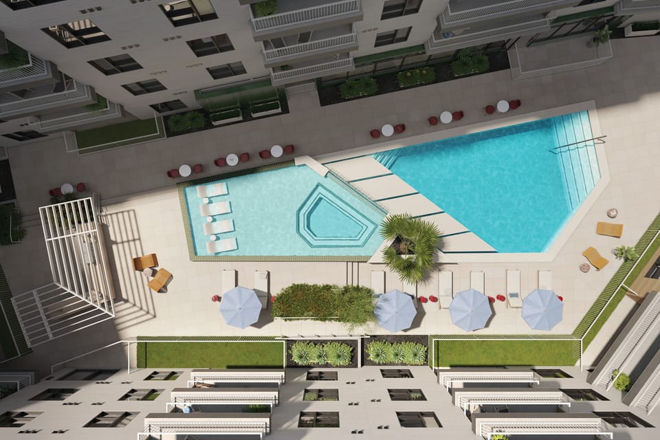 Aerial view of the communal pool.