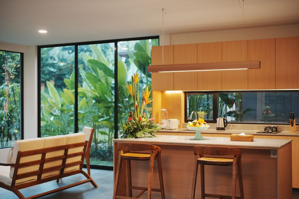 Fridge, microwave, stovetop, electric kettle