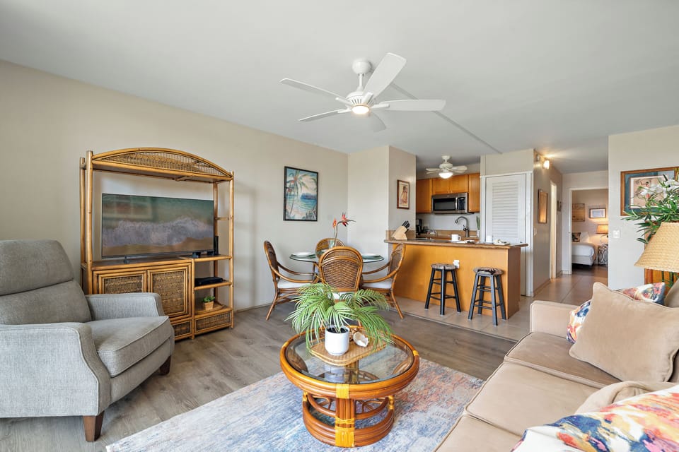 Open-Concept Living Area with Wooden Interior