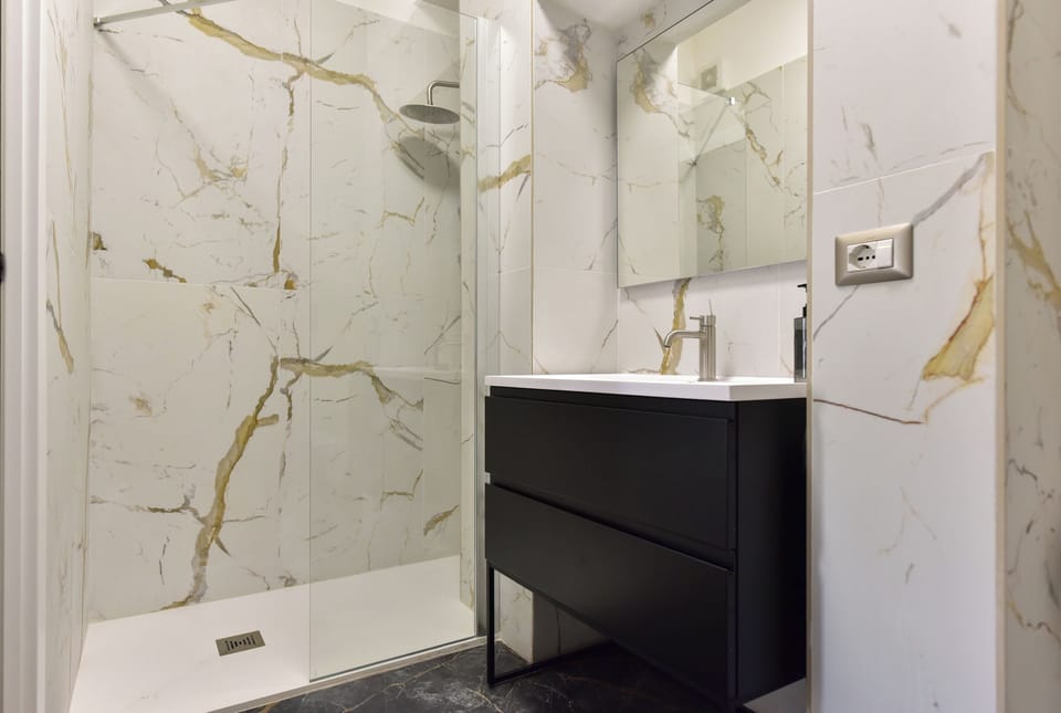 Shower, hair dryer, bidet, towels