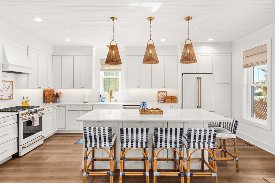 Chef's kitchen features professional appliances (including a beverage fridge) and upgraded supplies - everything you need to create delicious meals during your stay.
