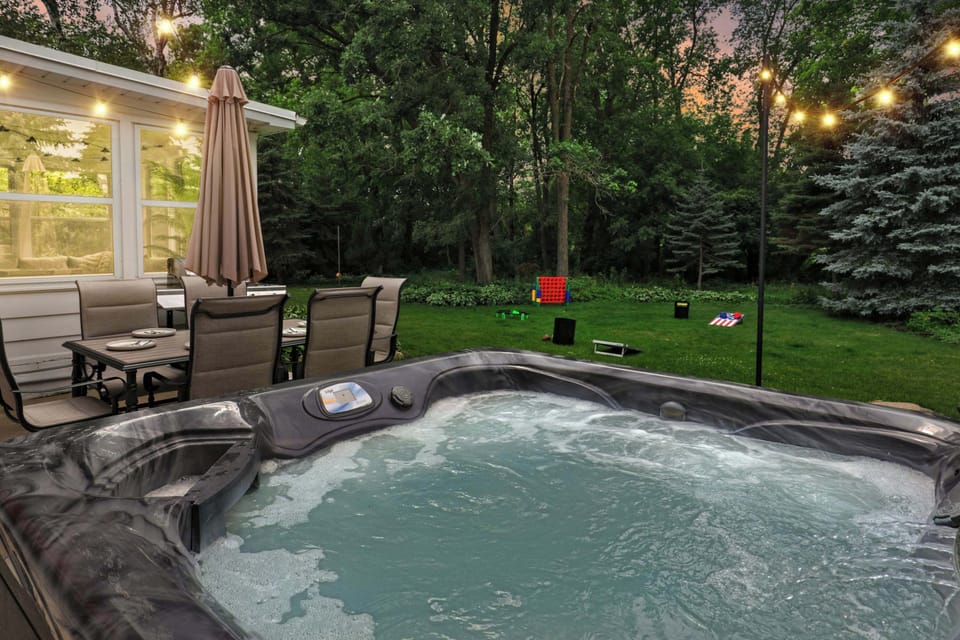 View from the hot tub, in the winter. From May - October, the woods tree line is thick and private.