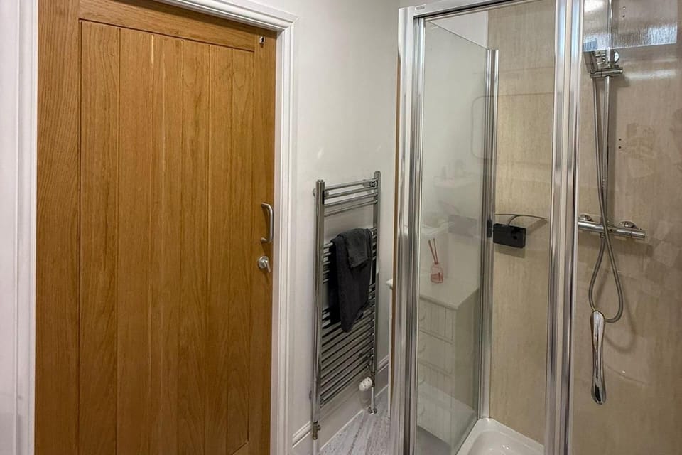 Shower, towels, toilet paper