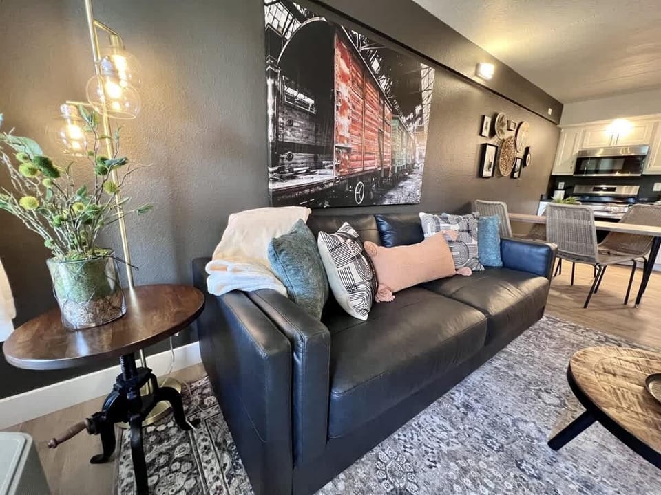 Sofa is not a sleeper. For guests up to our max of 4. You’ll find a queen air mattress with linens in closest for your use. 