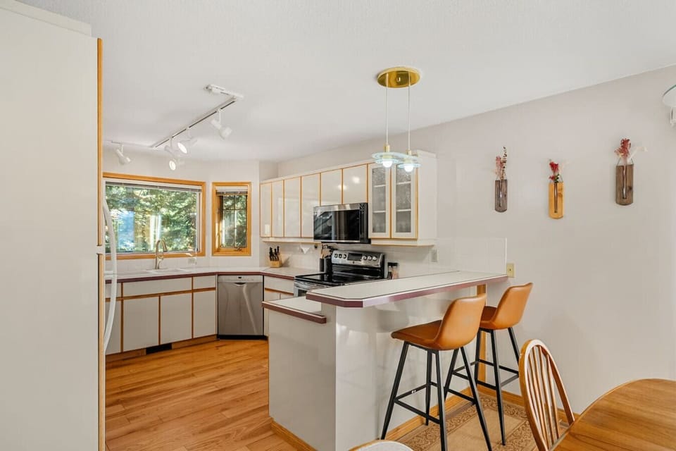 Full kitchen with a drip coffee maker, blender, ground coffee, tea, sugar and basic condiments (ketchup, mustard, relish.)