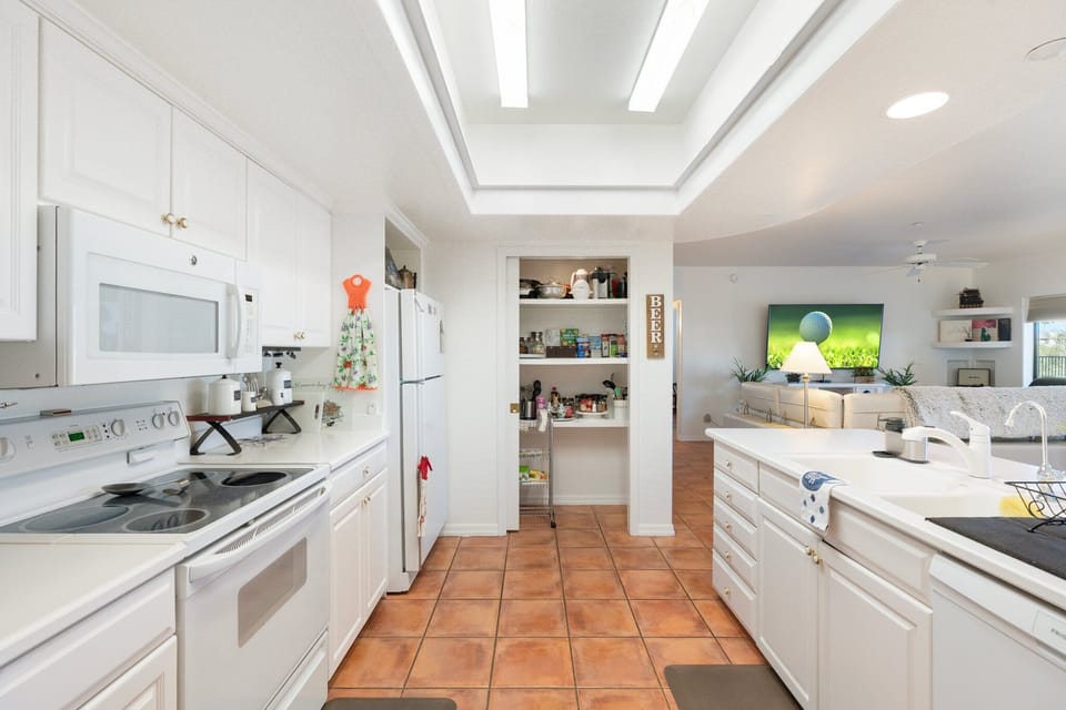 Kitchen and fully stocked pantry.  